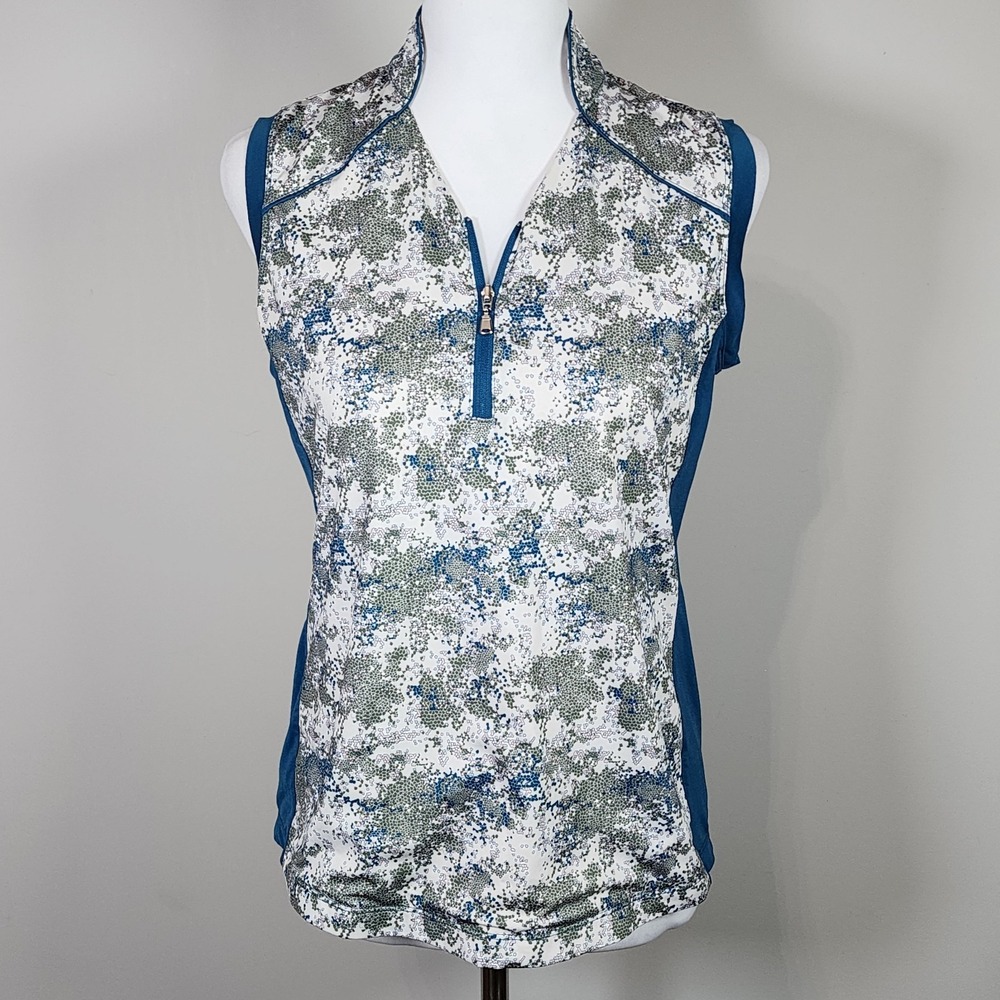 Maggie Lane Golf‎ Polo Sleeveless Zip Shirt Womens XS Blue Green Top Pickleball